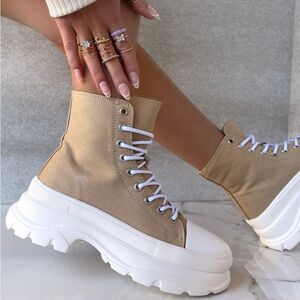 Cream sneaker platform boots